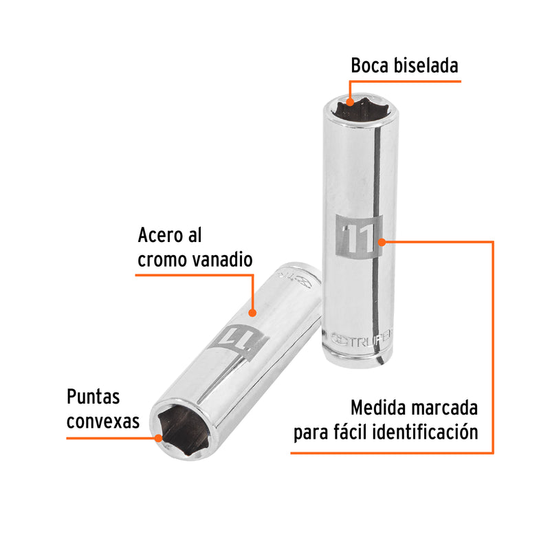 Dado de 6 puntas, largo, cuadro 3/8" de 11mm