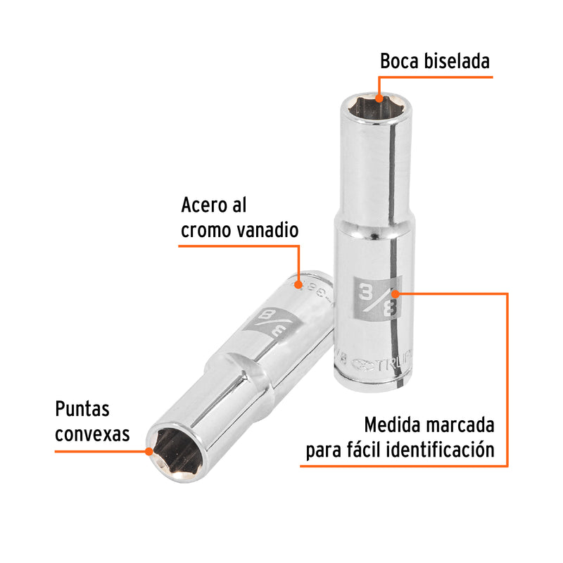 Dado de 6 puntas, largo, cuadro 3/8" de 3/8"