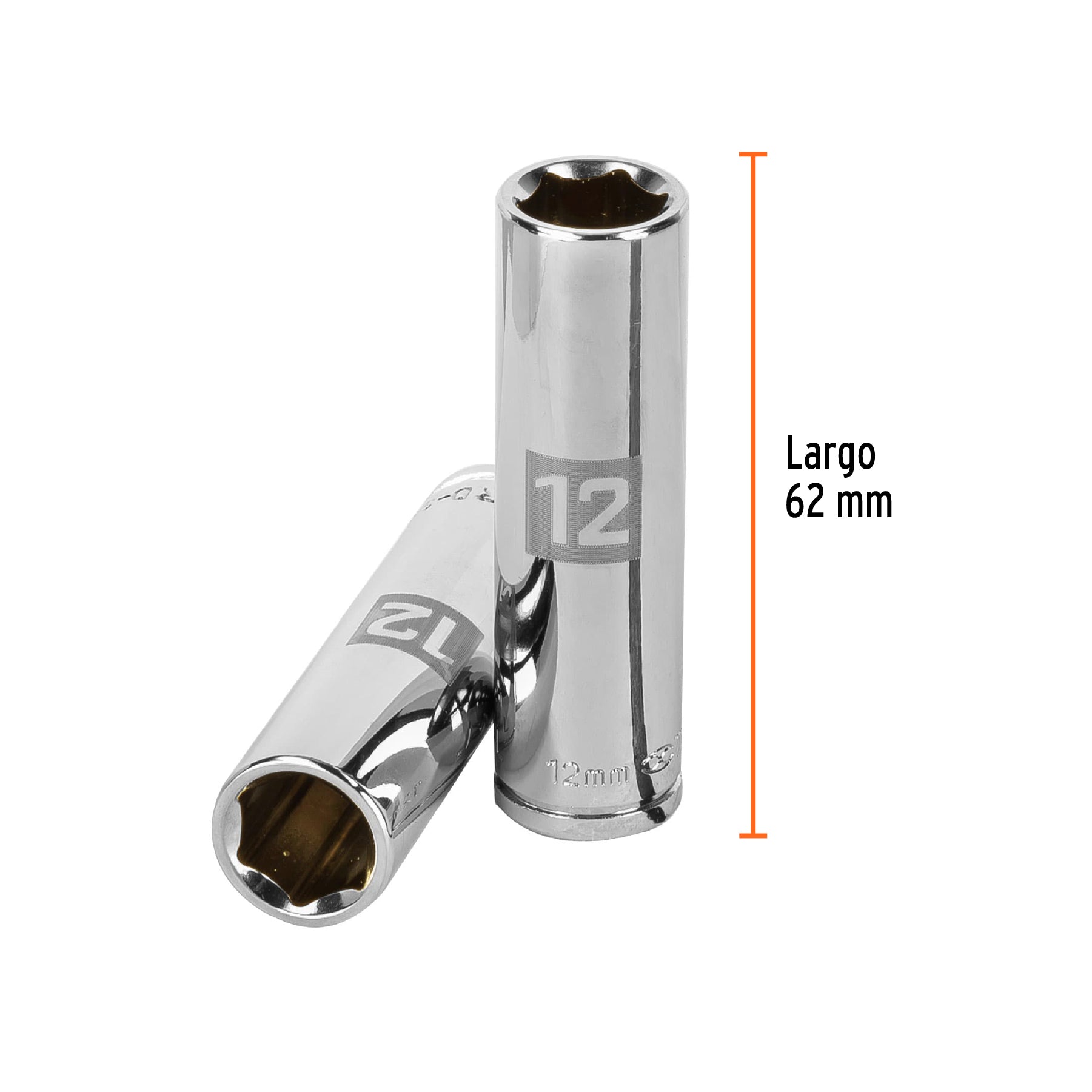 Dado de 6 puntas, largo, cuadro 3/8" de 12mm