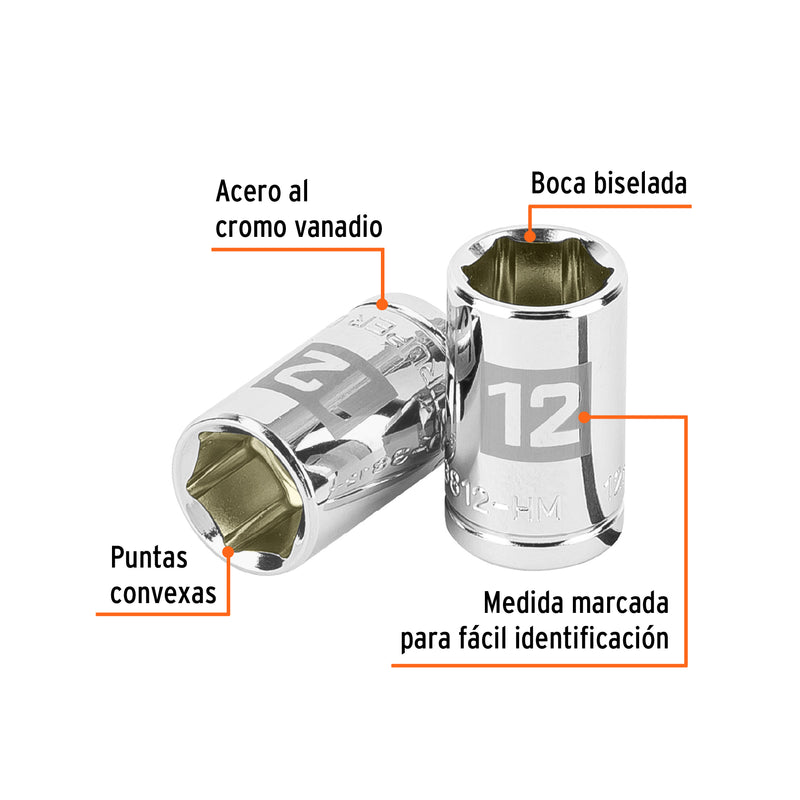 Dado de 6 puntas, cuadro 3/8", de 12mm