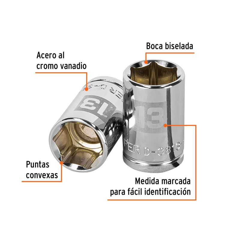 Dado de 6 puntas, cuadro 3/8", de 13mm