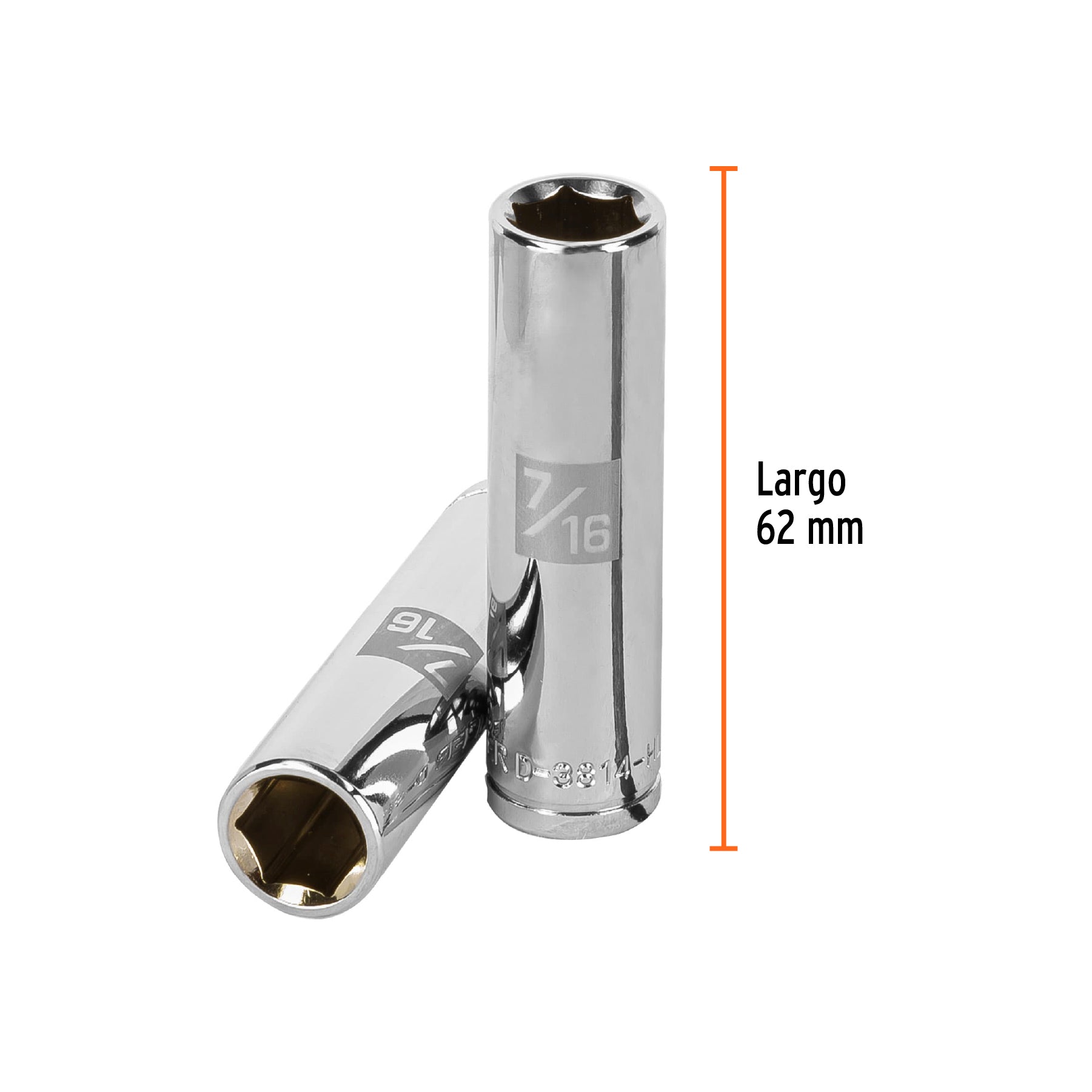 Dado de 6 puntas, largo, cuadro 3/8" de 7/16"