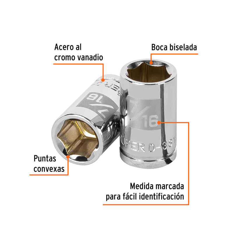 Dado de 6 puntas, cuadro 3/8", standard, de 7/16"