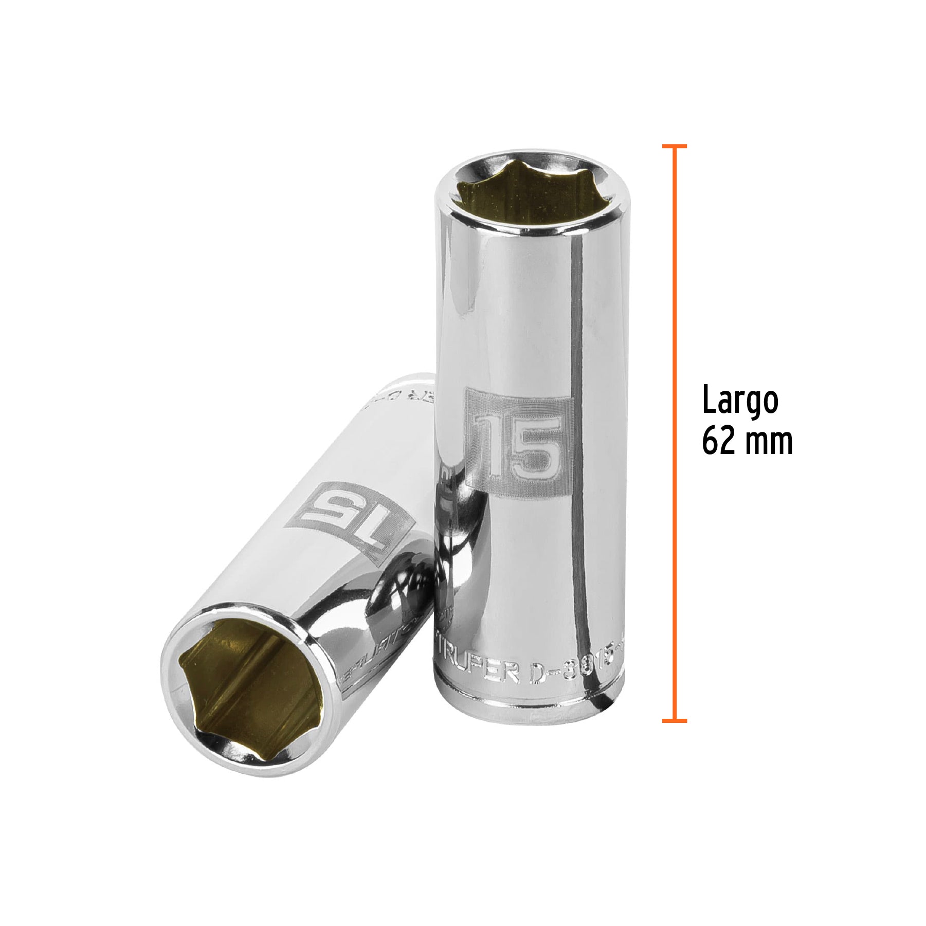 Dado de 6 puntas, largo, cuadro 3/8" de 15mm