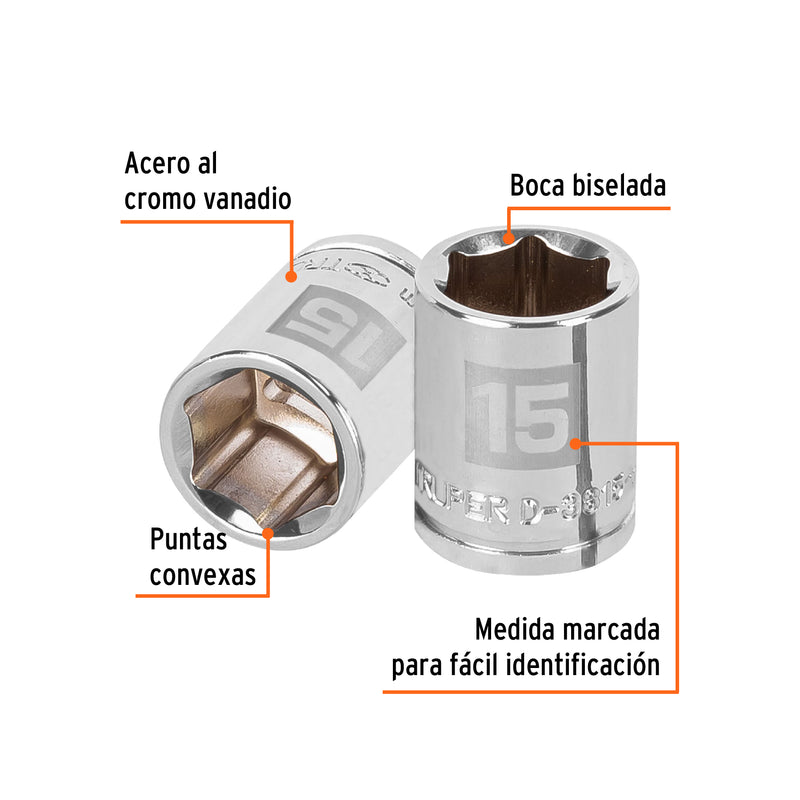 Dado de 6 puntas, cuadro 3/8", de 15mm