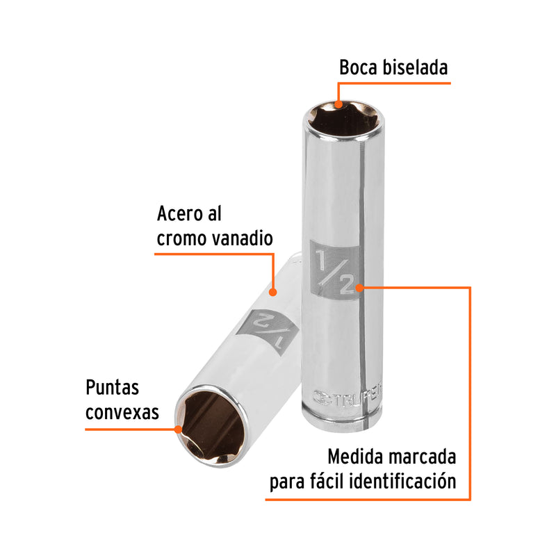 Dado de 6 puntas, largo, cuadro 3/8" de 1/2"