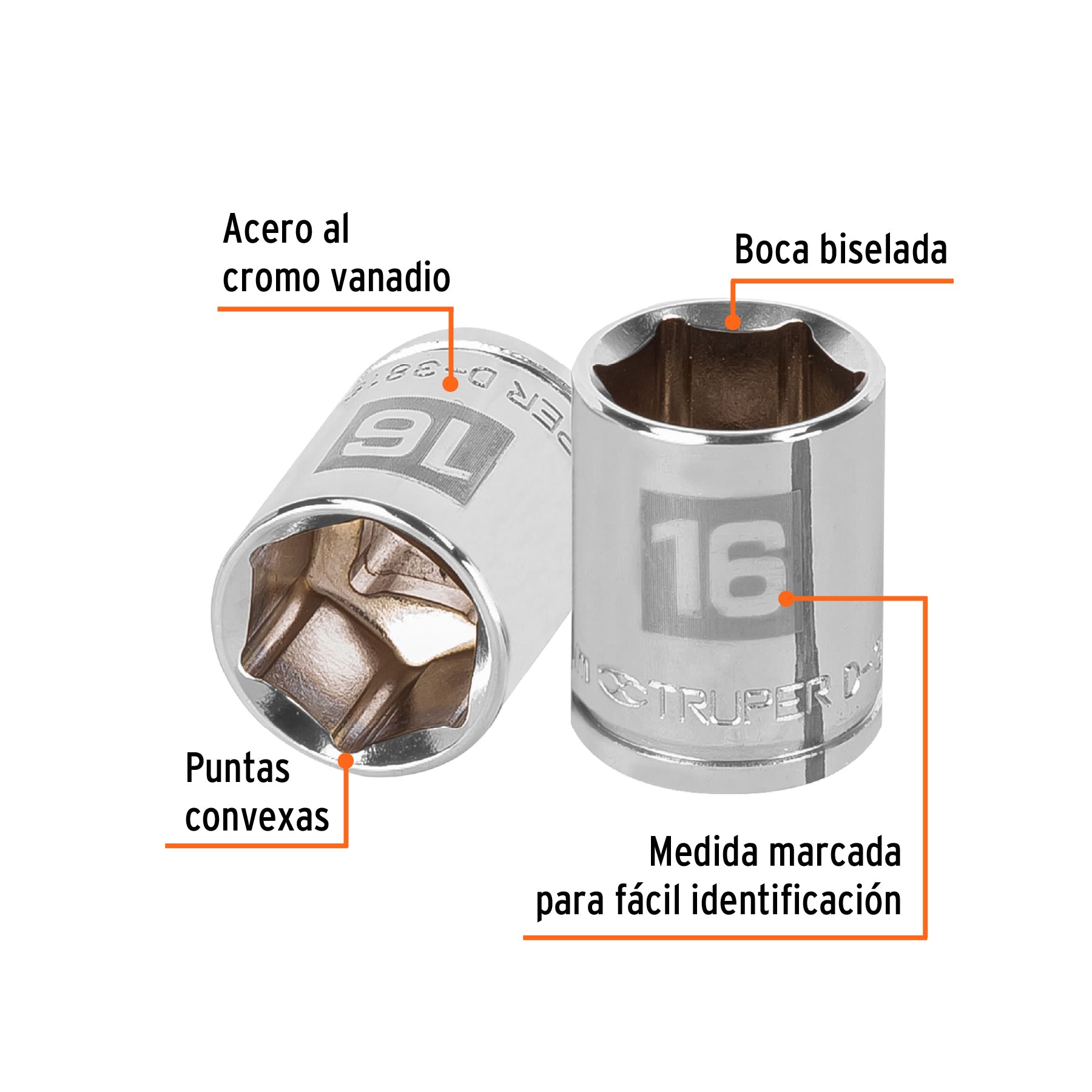 Dado de 6 puntas, cuadro 3/8", de 16mm