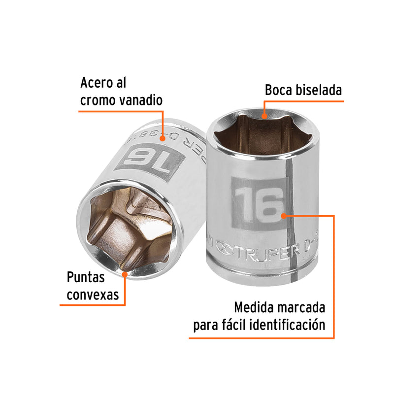 Dado de 6 puntas, cuadro 3/8", de 16mm