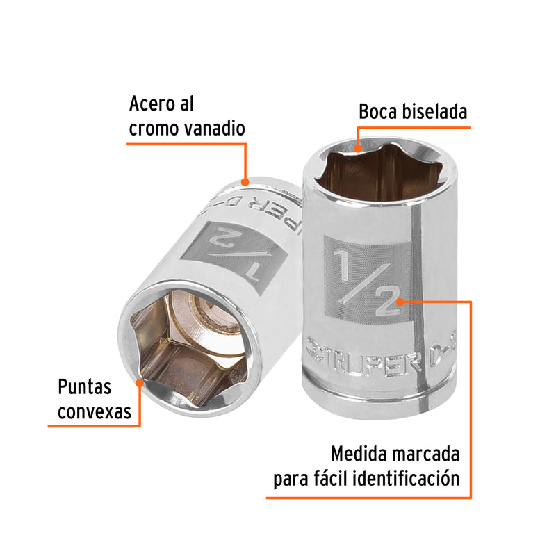 Dado de 6 puntas, cuadro 3/8" de 1/2"