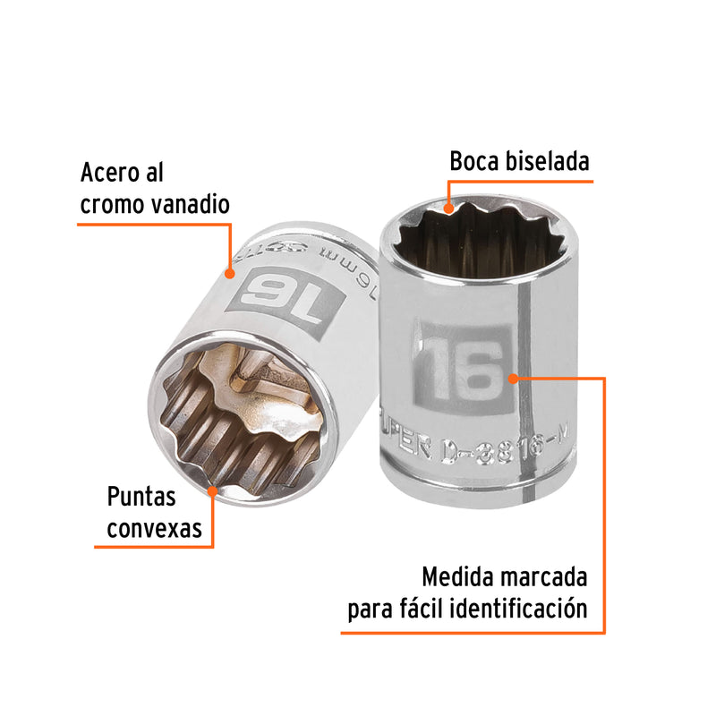 Dado de 12 puntas, cuadro 3/8" de 16mm