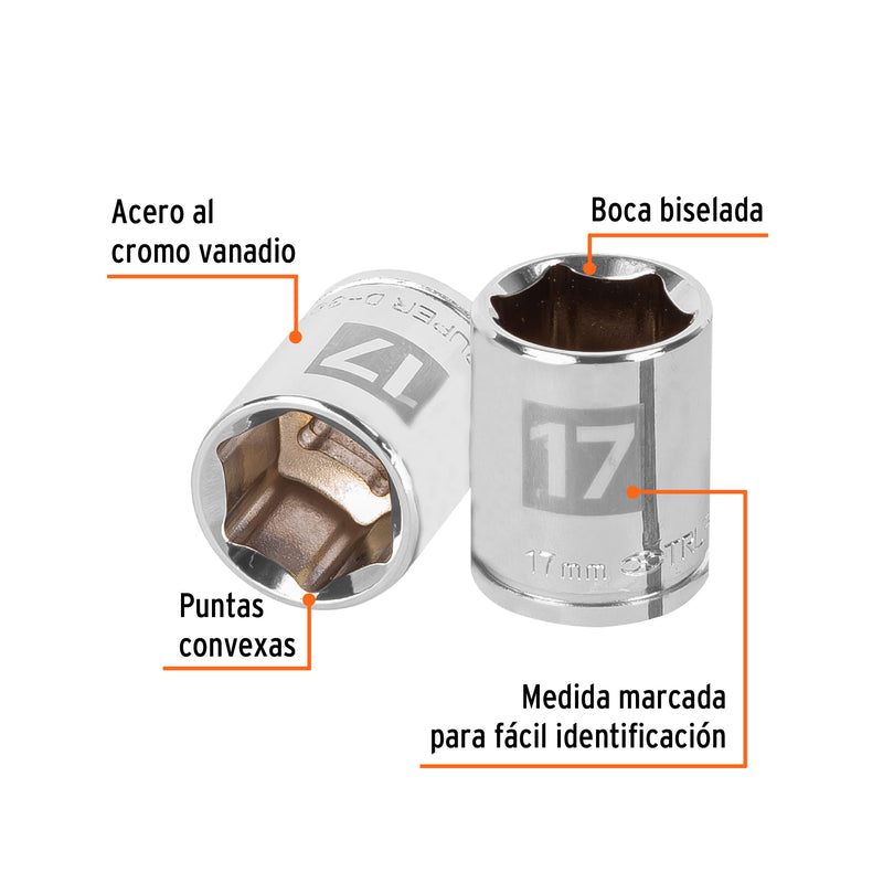 Dado de 6 puntas, cuadro 3/8", de 17mm