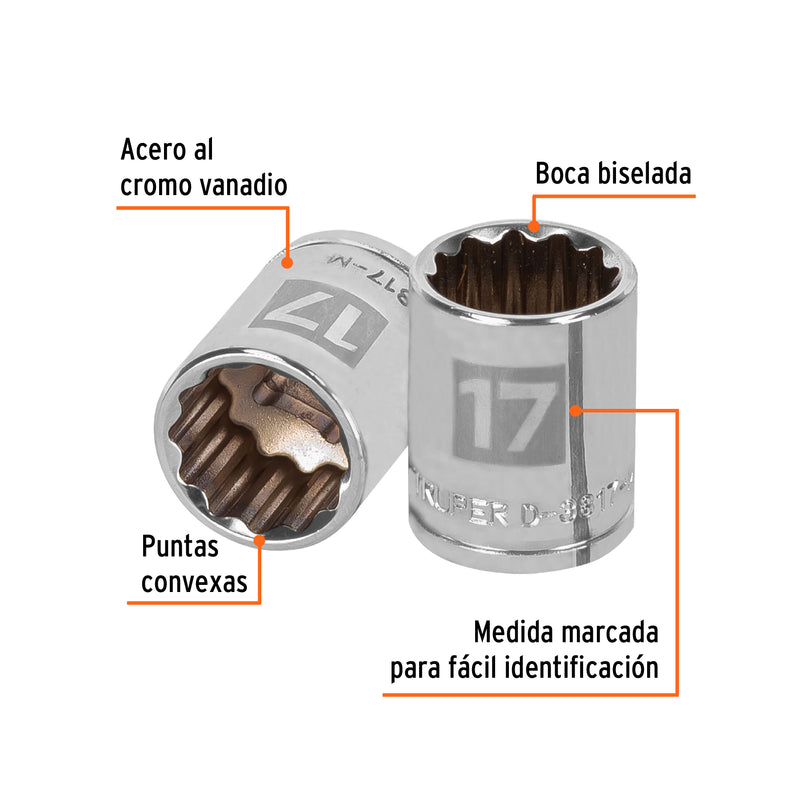 Dado de 12 puntas, cuadro 3/8" de 17mm