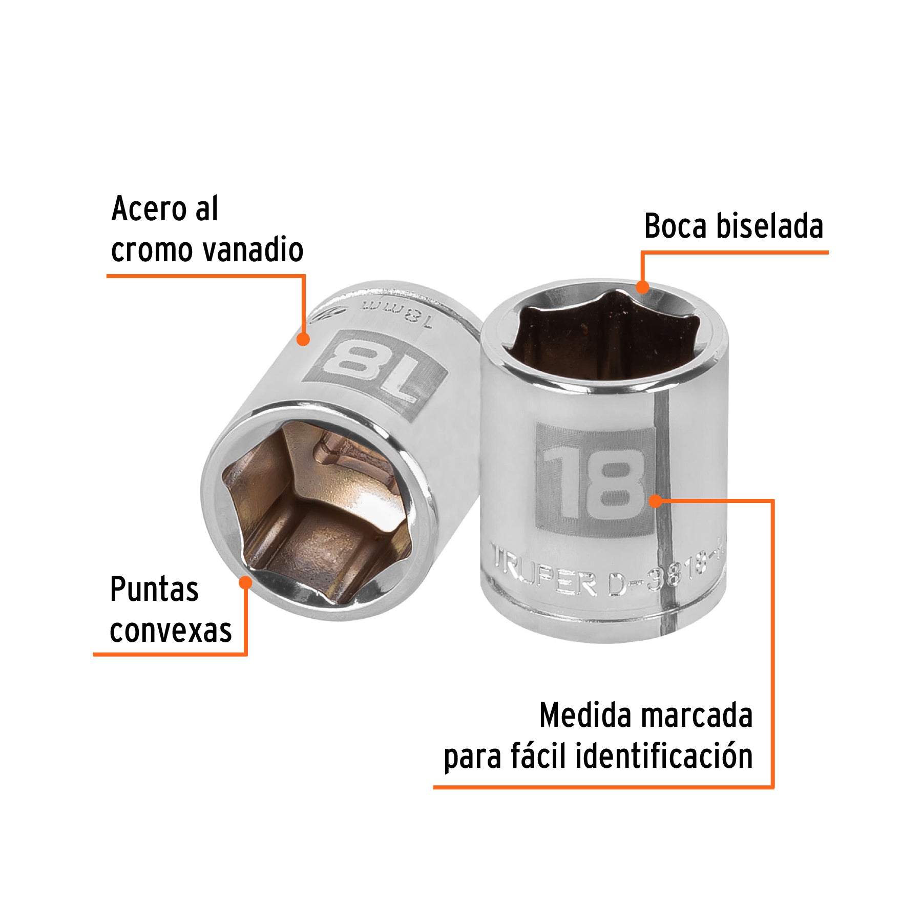 Dado de 6 puntas, cuadro 3/8", de 18mm