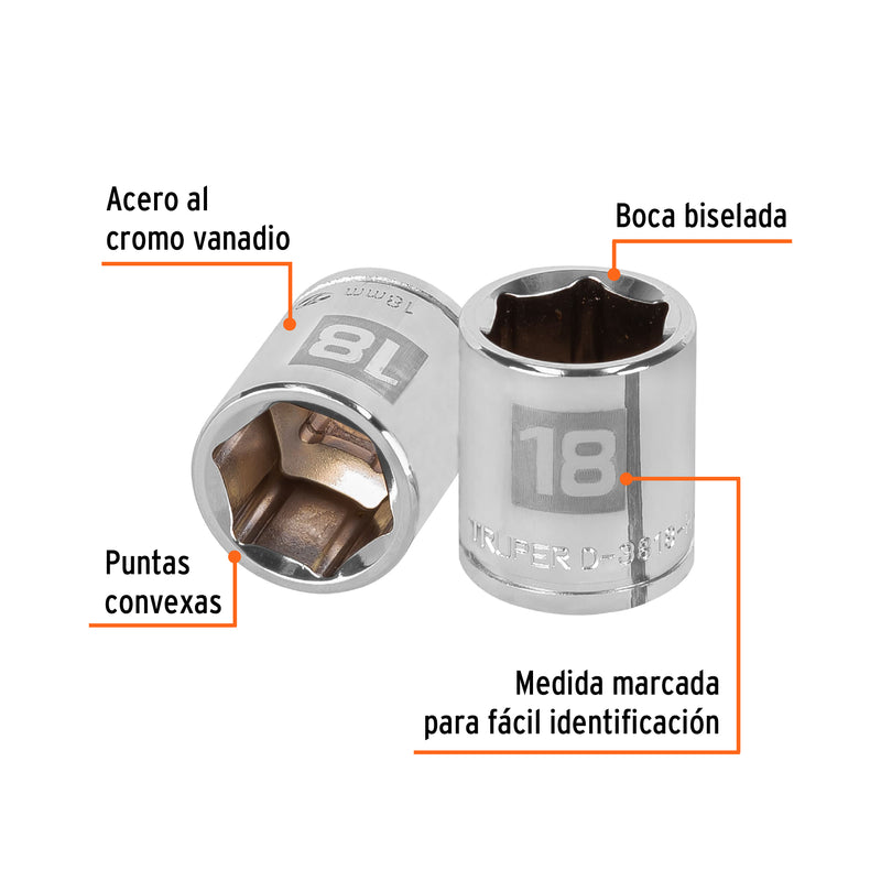 Dado de 6 puntas, cuadro 3/8", de 18mm