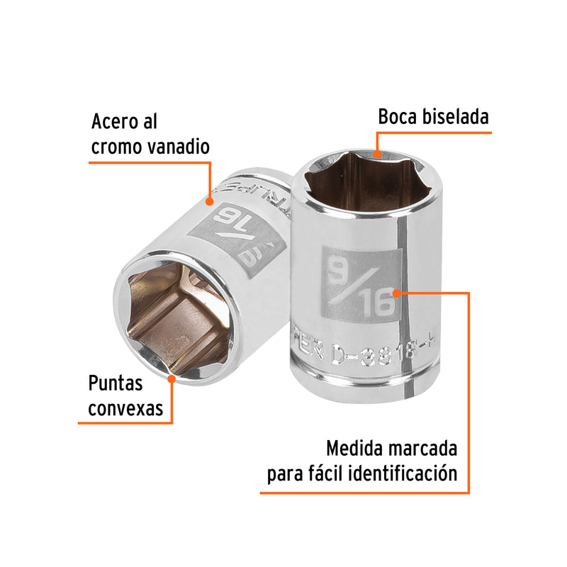 Dado de 6 puntas, cuadro 3/8", standard, de 9/16"