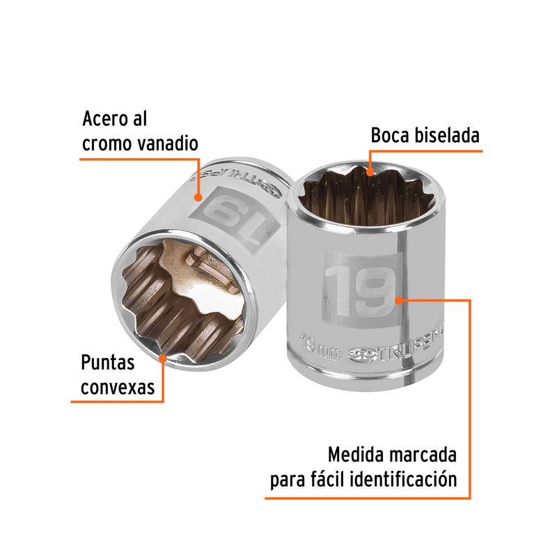 Dado de 12 puntas, cuadro 3/8" de 19mm