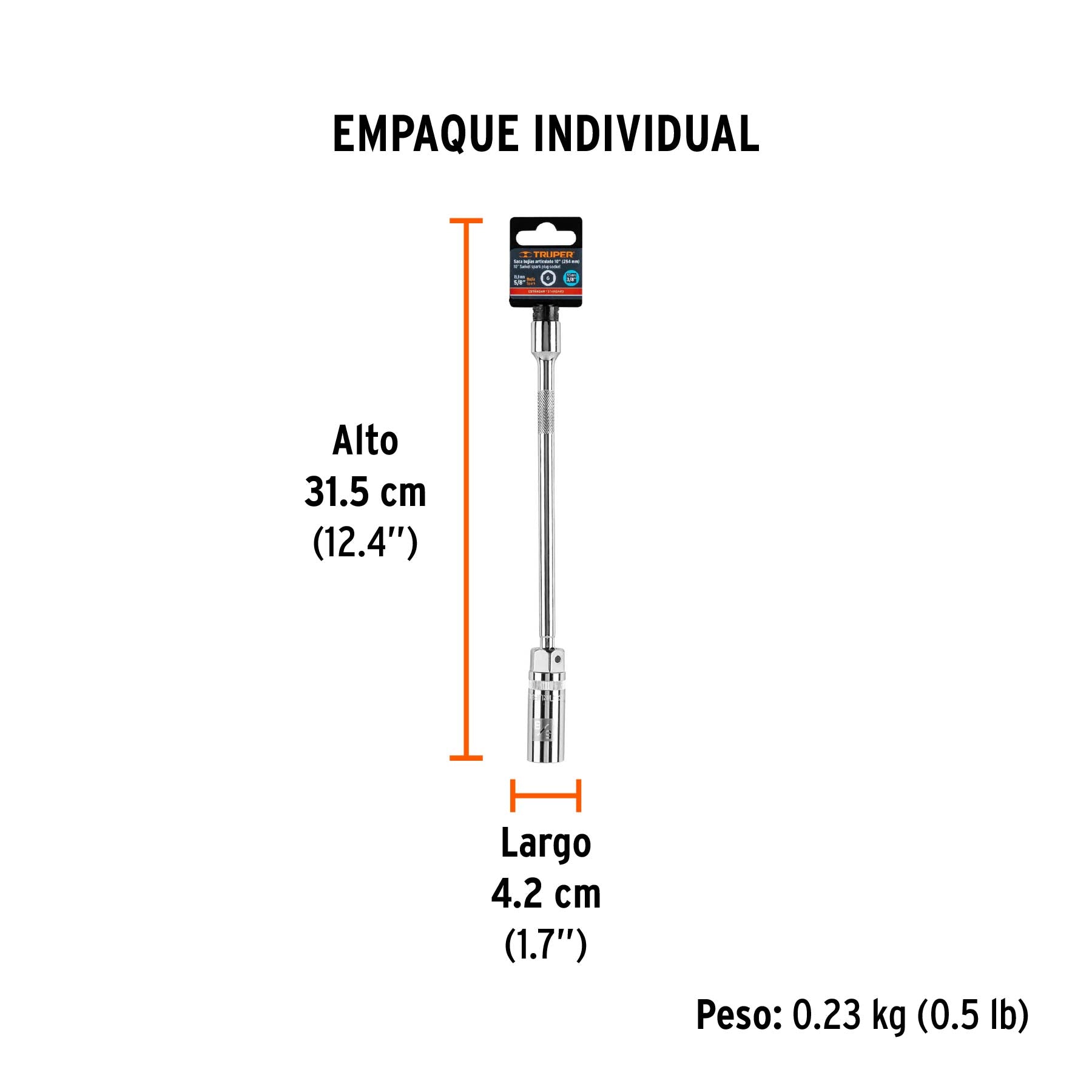 Dado p/bujías 5/8" articulado con extensión 10", cuadro 3/8"