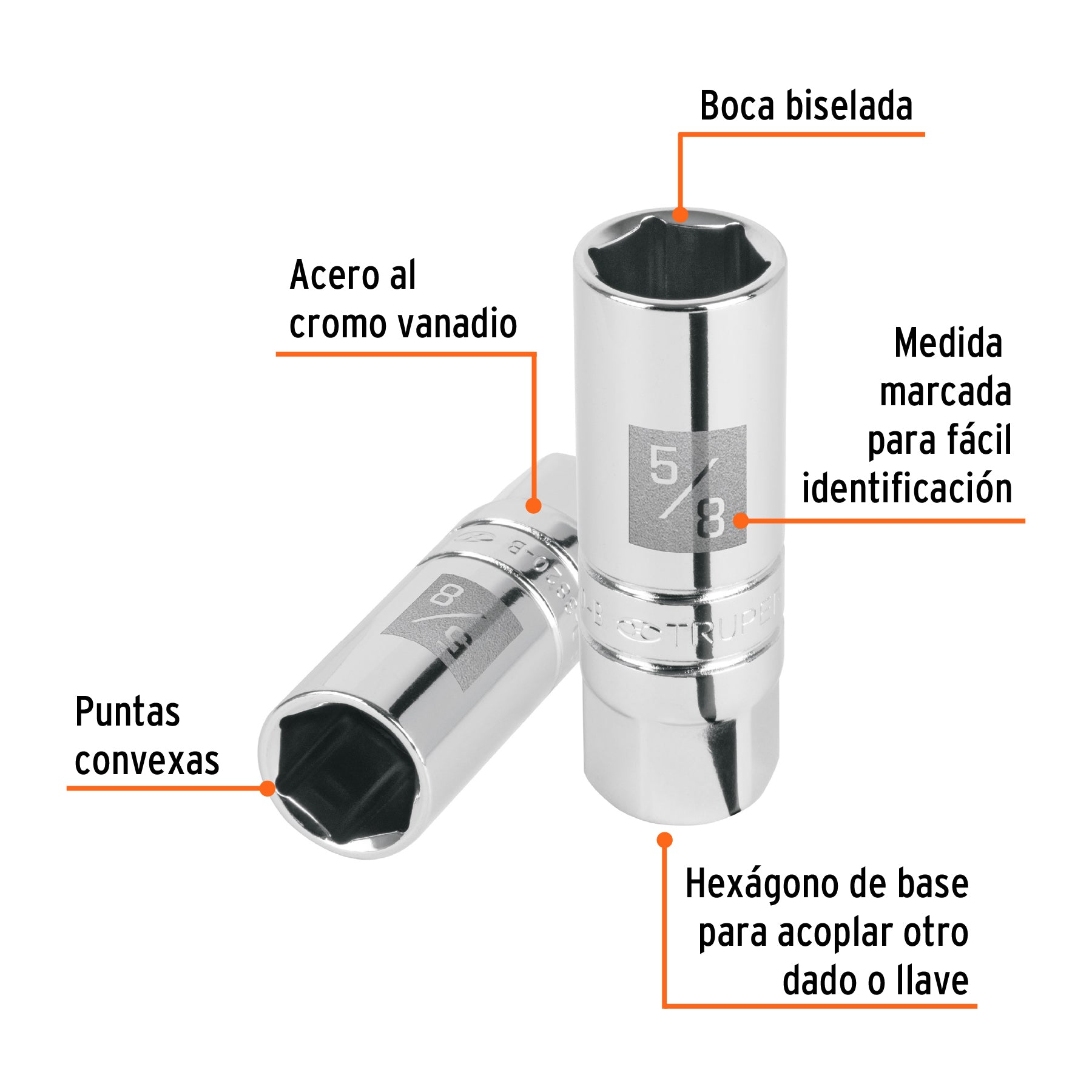 Dado de 6 puntas de 5/8" para bujías, cuadro 3/8"