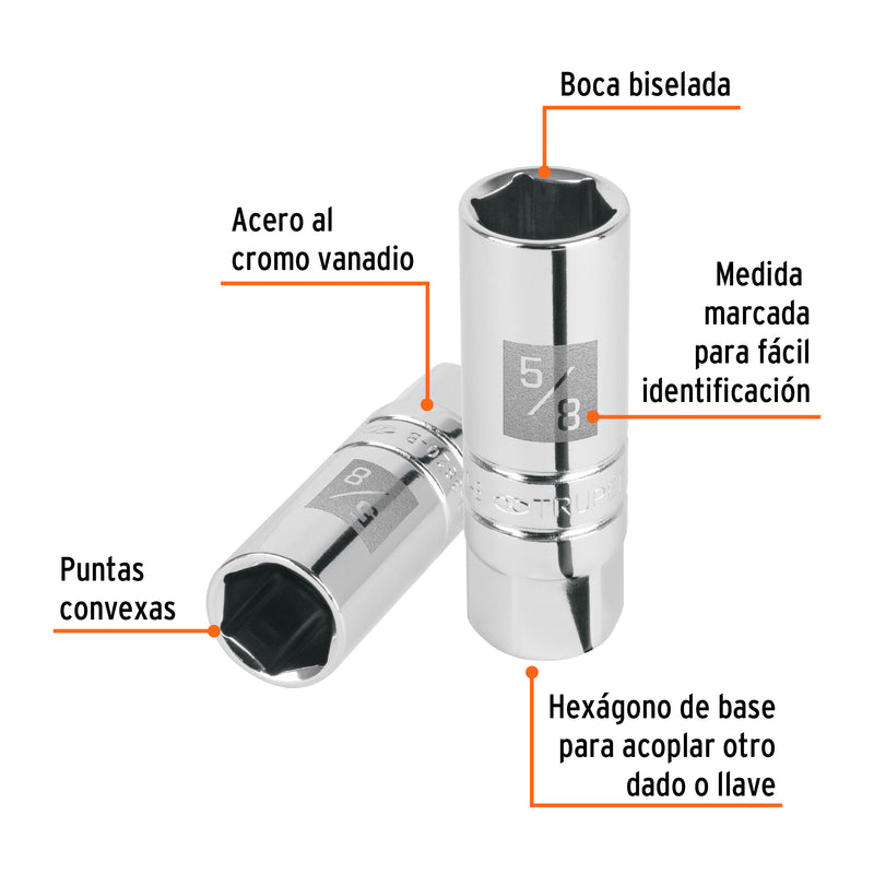 Dado de 6 puntas de 5/8" para bujías, cuadro 3/8"