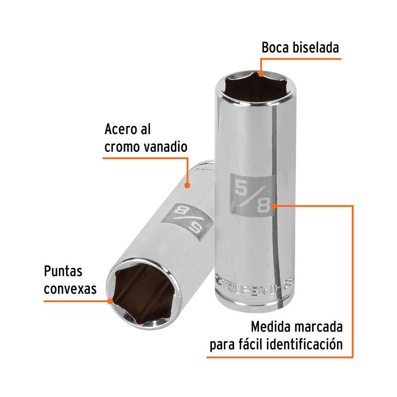 Dado de 6 puntas, largo, cuadro 3/8" de 5/8"