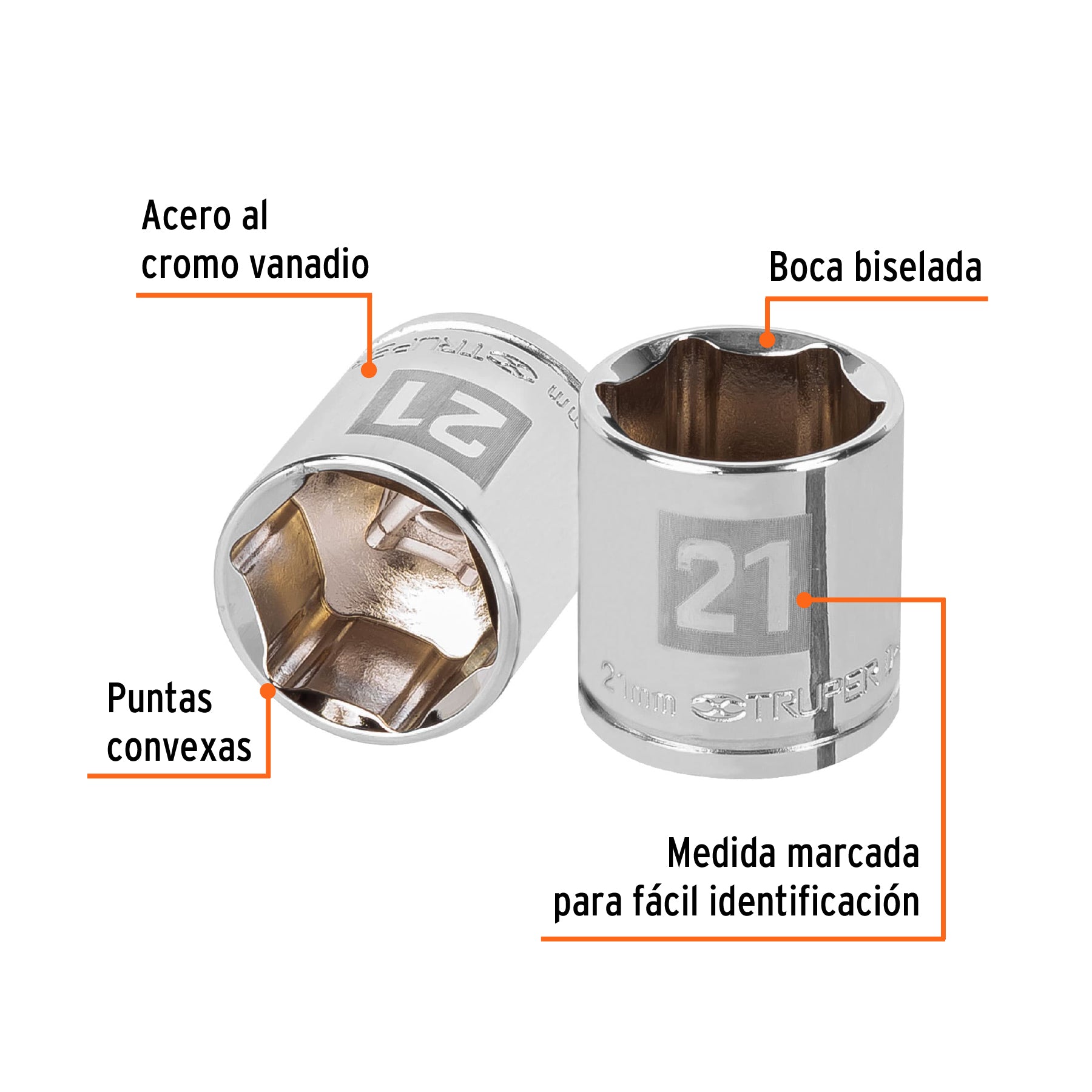 Dado de 6 puntas, cuadro 3/8", de 21mm
