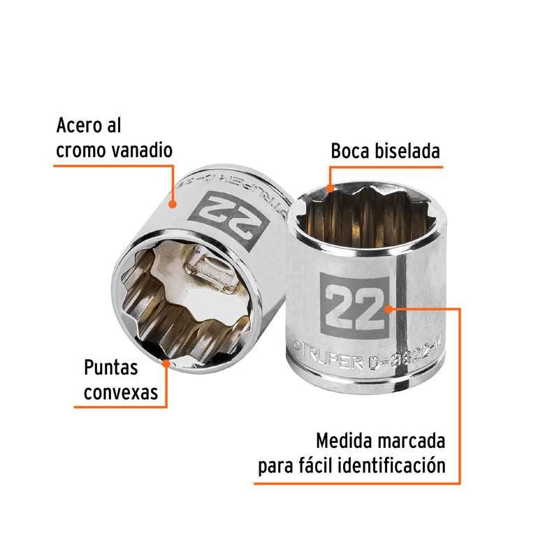 Dado de 12 puntas, cuadro 3/8" de 22mm