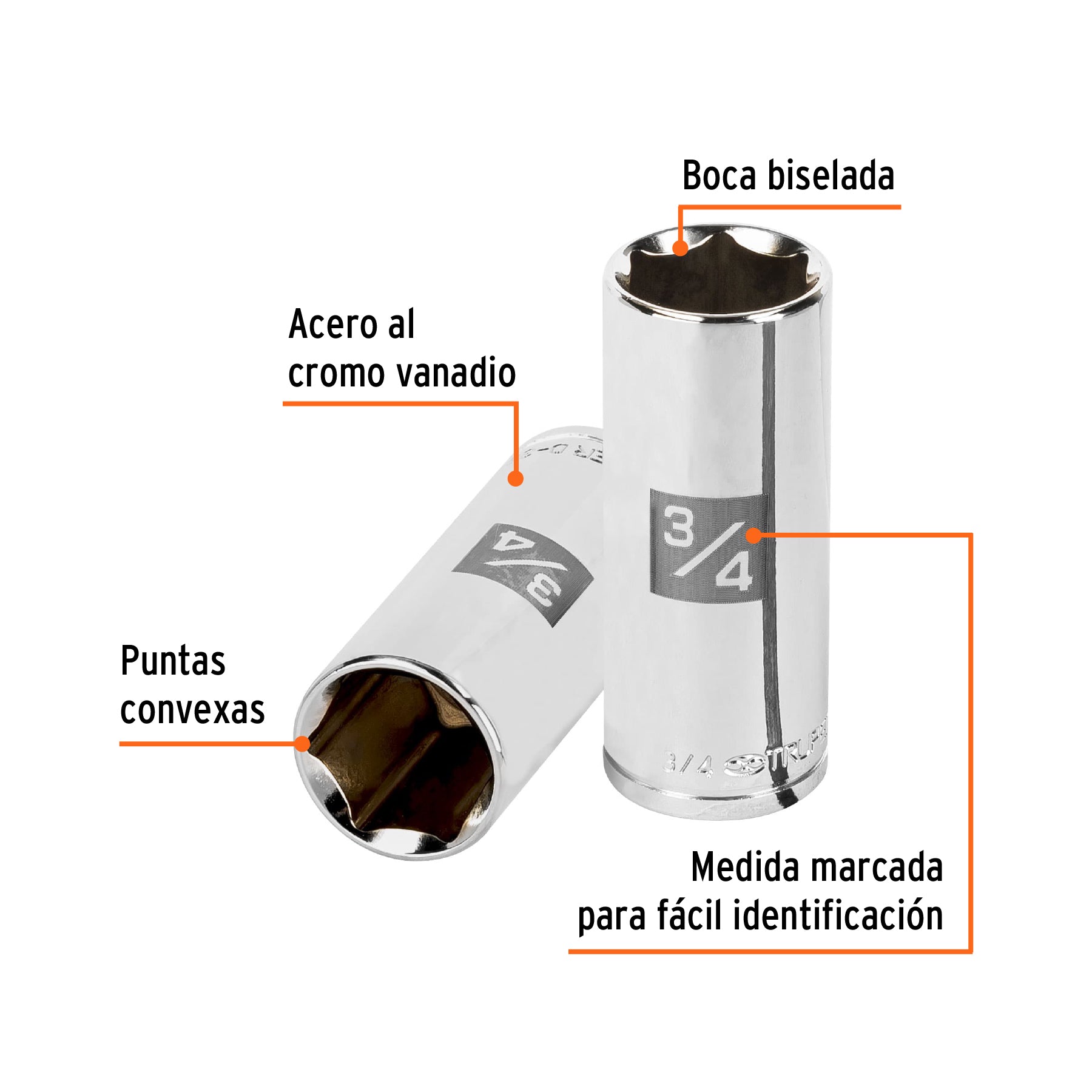 Dado de 6 puntas, largo, cuadro 3/8" de 3/4"