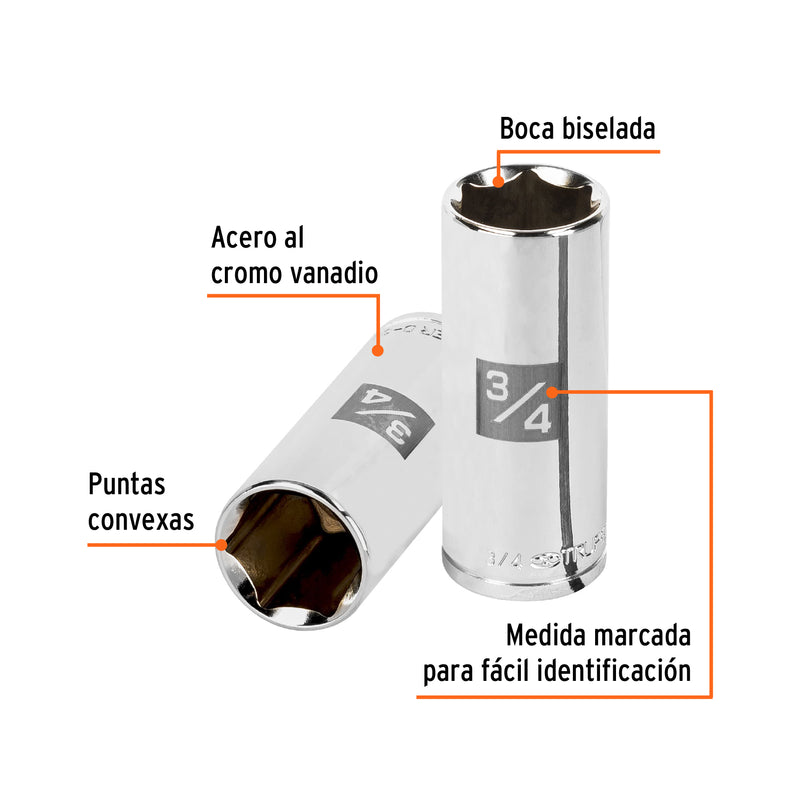 Dado de 6 puntas, largo, cuadro 3/8" de 3/4"