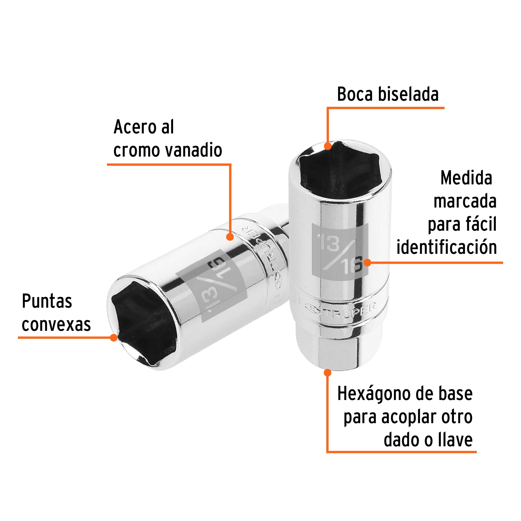 Dado de 6 puntas de 13/16" para bujías, cuadro 3/8"