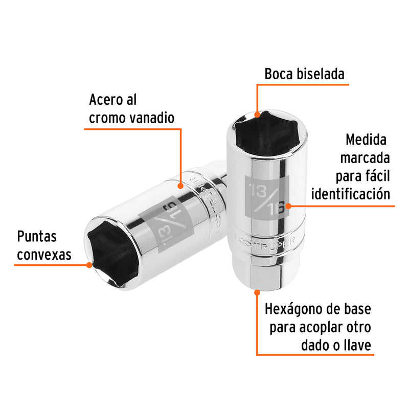 Dado de 6 puntas de 13/16" para bujías, cuadro 3/8"