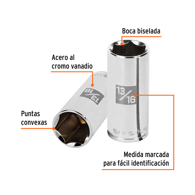 Dado de 6 puntas, largo, cuadro 3/8" de 13/16"