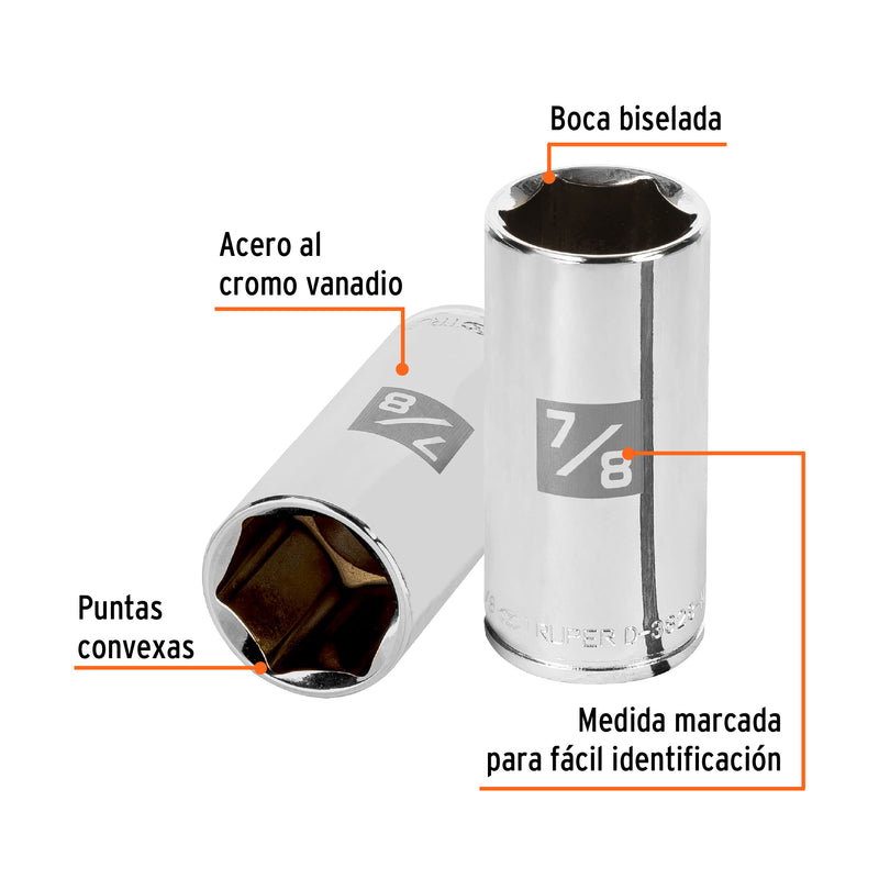 Dado de 6 puntas, largo, cuadro 3/8" de 7/8"