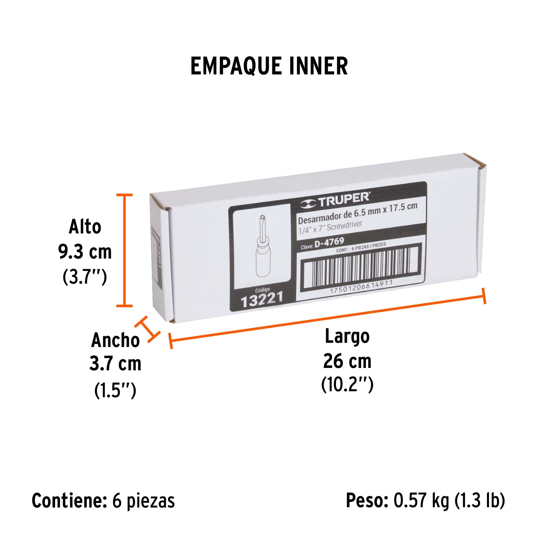 Desarmador de 7" para dados cuadro 1/4"