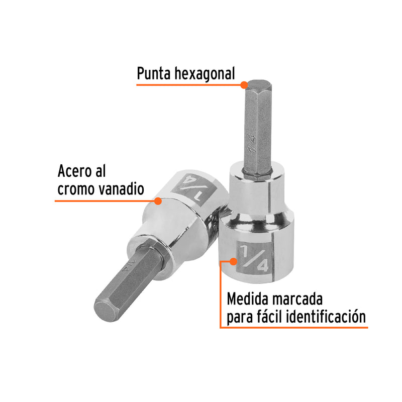 Dados de punta hexagonal, cuadro 3/8" de 1/4"