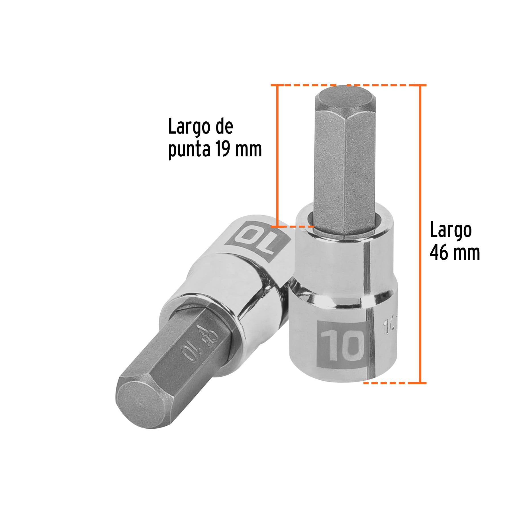 Dados de punta hexagonal, cuadro 3/8" de 10mm.