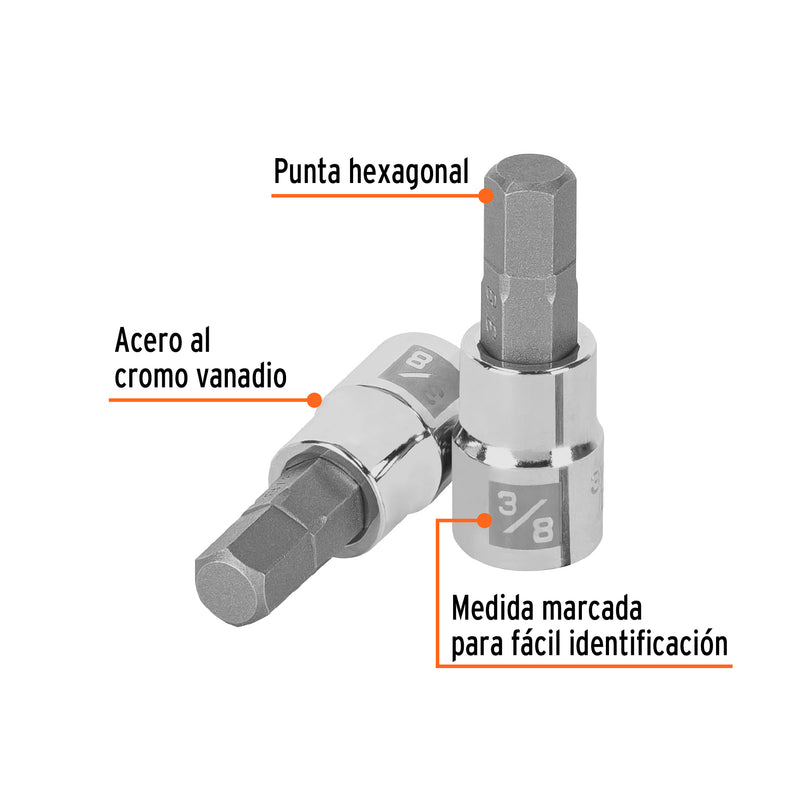 Dados de punta hexagonal, cuadro 3/8" de 3/8"