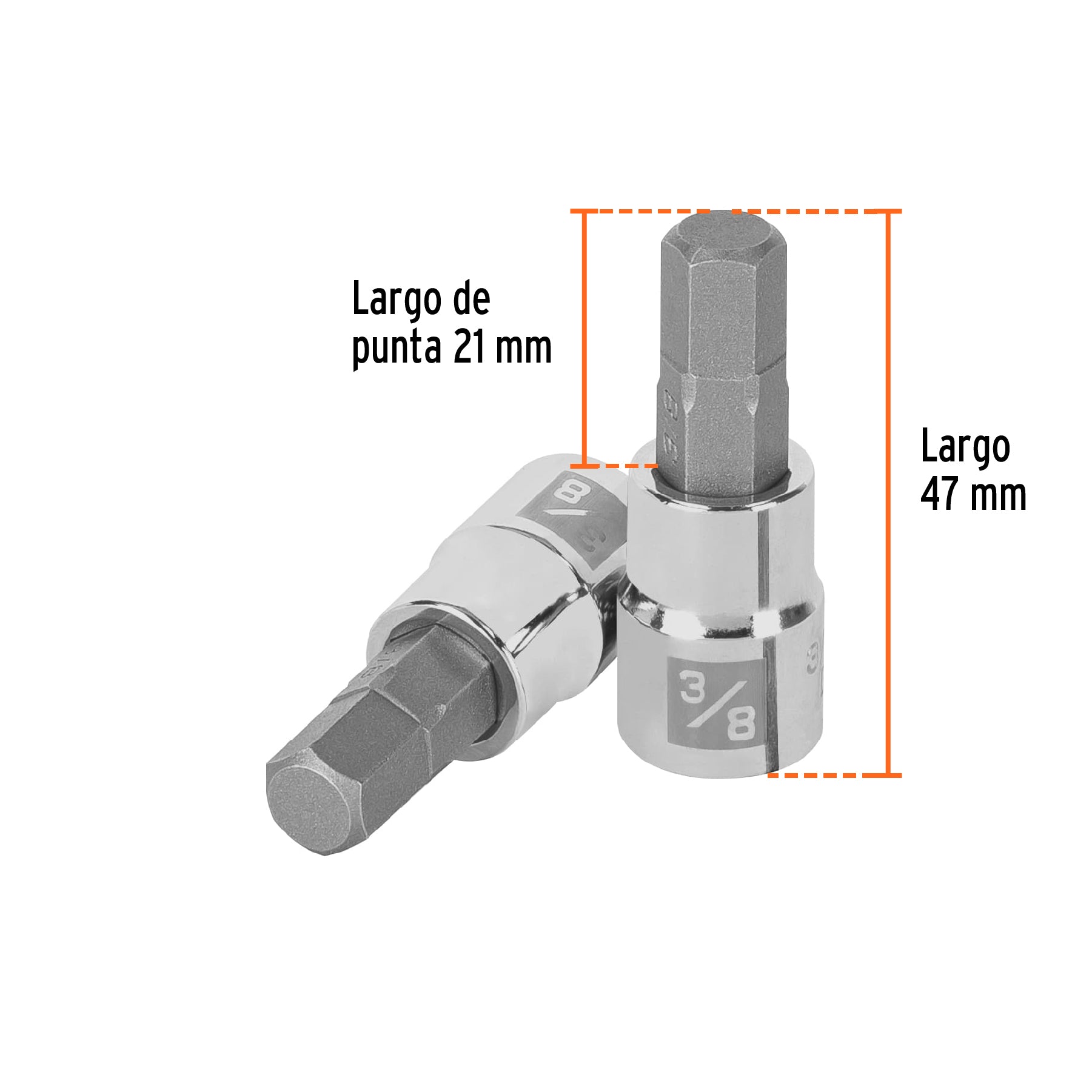 Dados de punta hexagonal, cuadro 3/8" de 3/8"