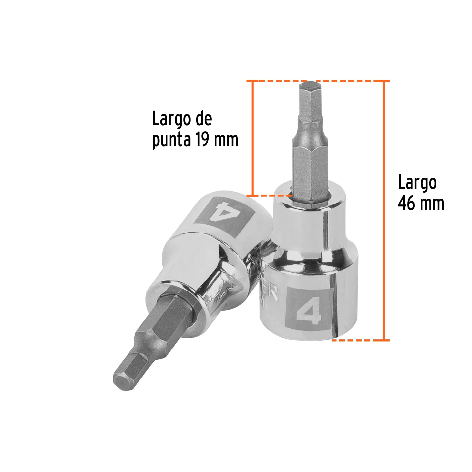 Dados de punta hexagonal, cuadro 3/8" de 4mm.
