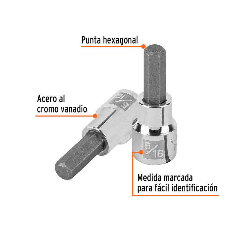 Dados de punta hexagonal, cuadro 3/8" de 5/16"