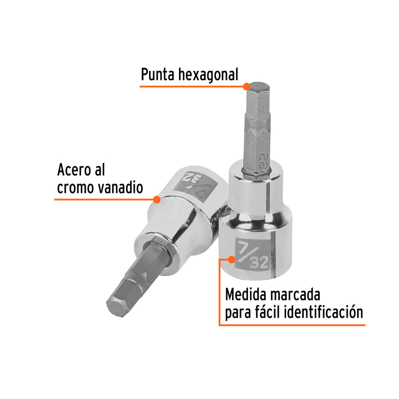Dados de punta hexagonal, cuadro 3/8" de 7/32"
