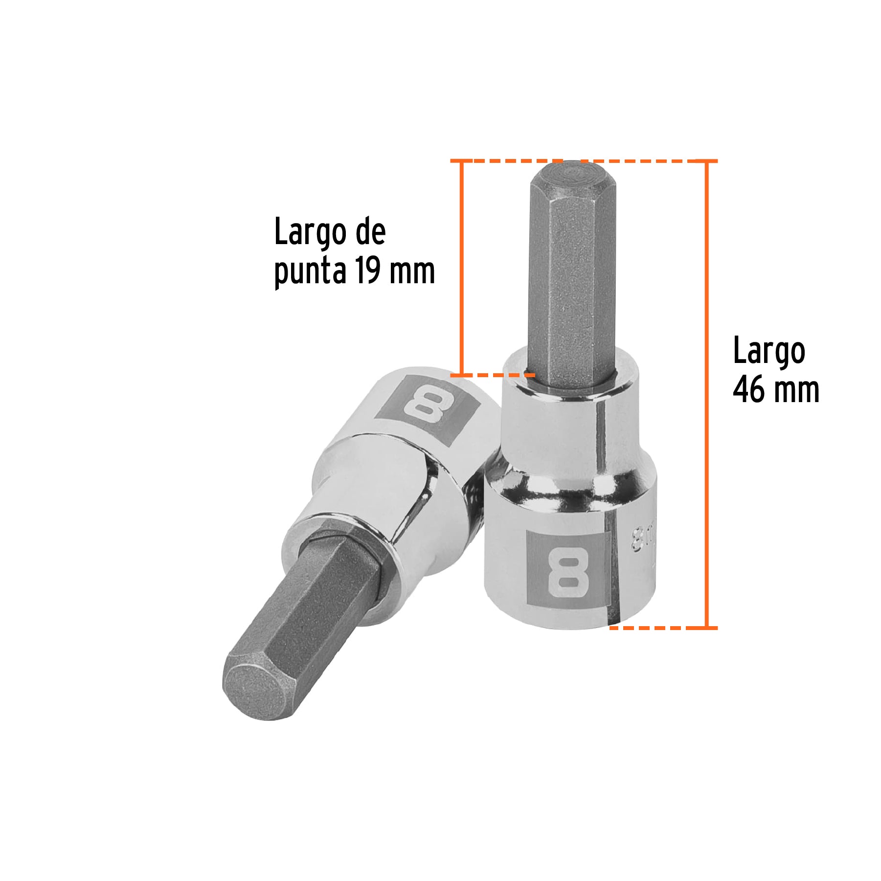 Dados de punta hexagonal, cuadro 3/8" de 8mm.