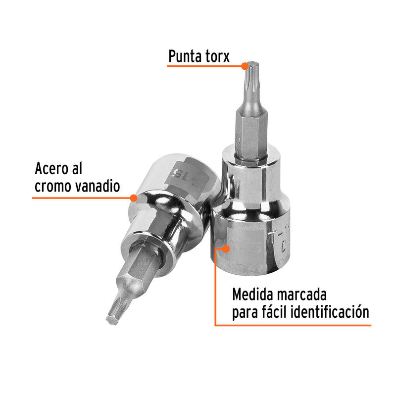 Dados punta torx, cuadro 3/8", t-15