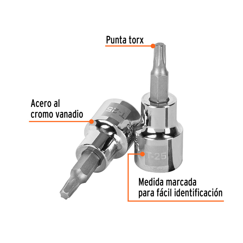 Dados punta torx, cuadro 3/8", t-25