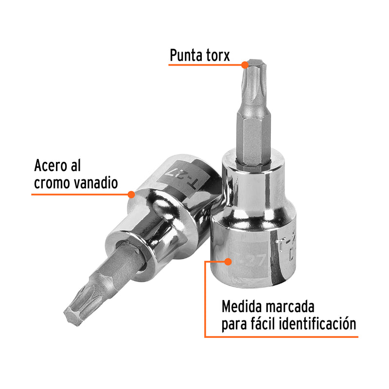 Dados punta torx, cuadro 3/8", t-27