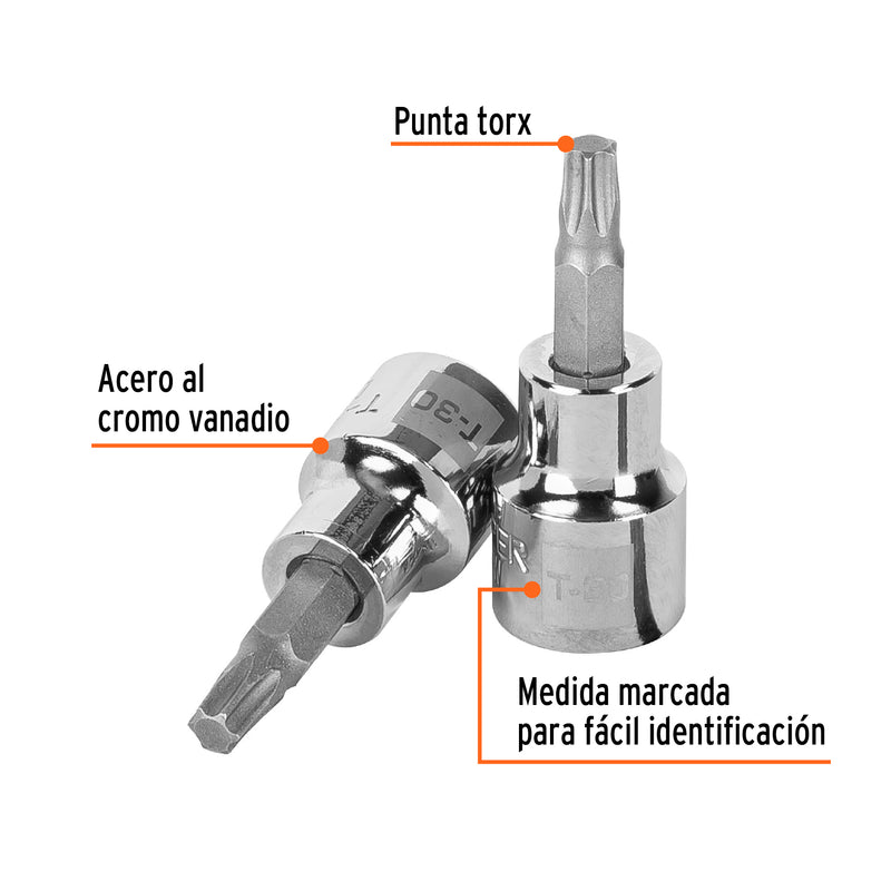 Dados punta torx, cuadro 3/8", t-30