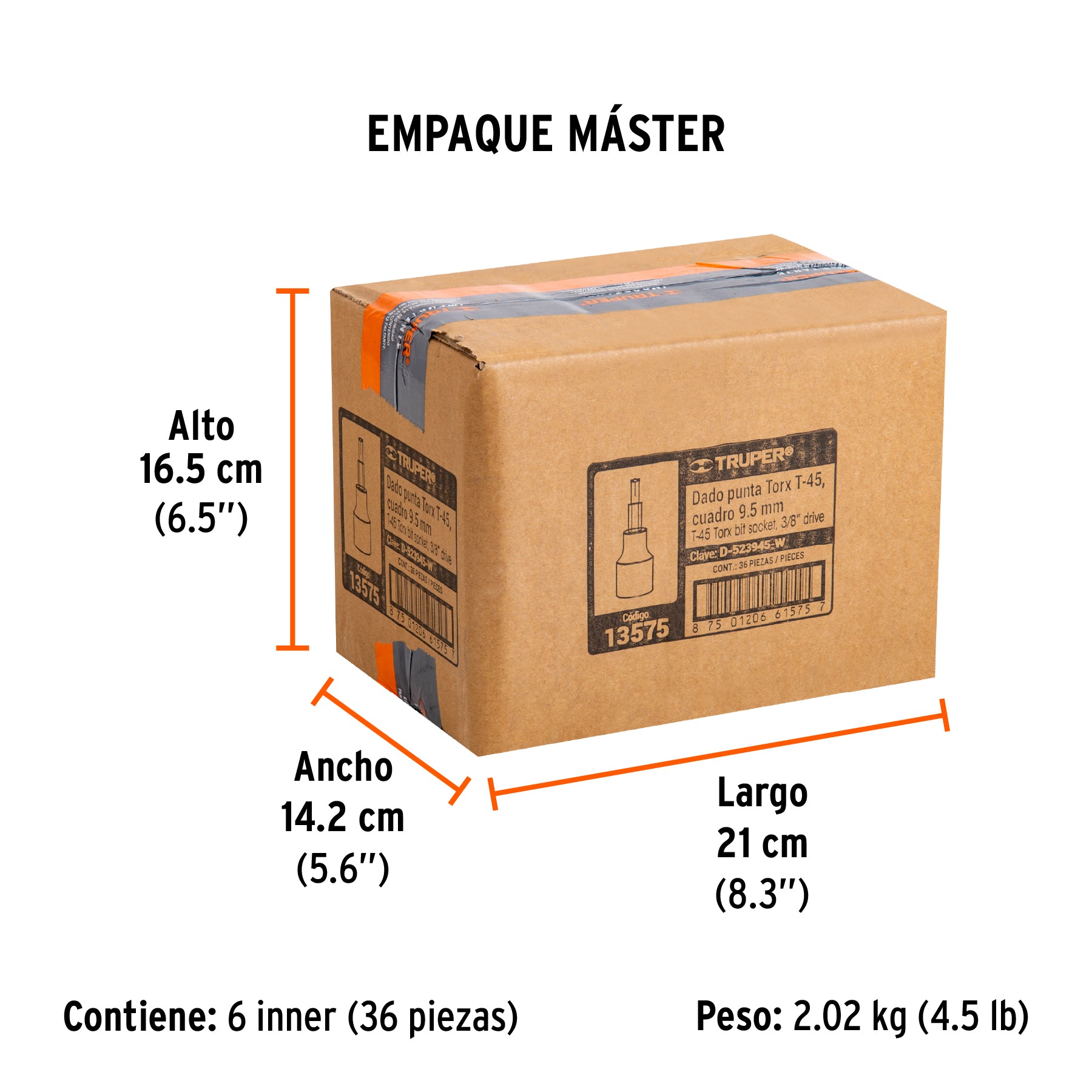 Dados punta torx, cuadro 3/8", t-45