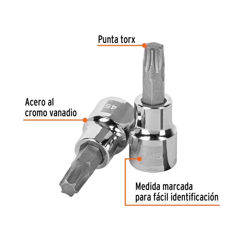 Dados punta torx, cuadro 3/8", t-45