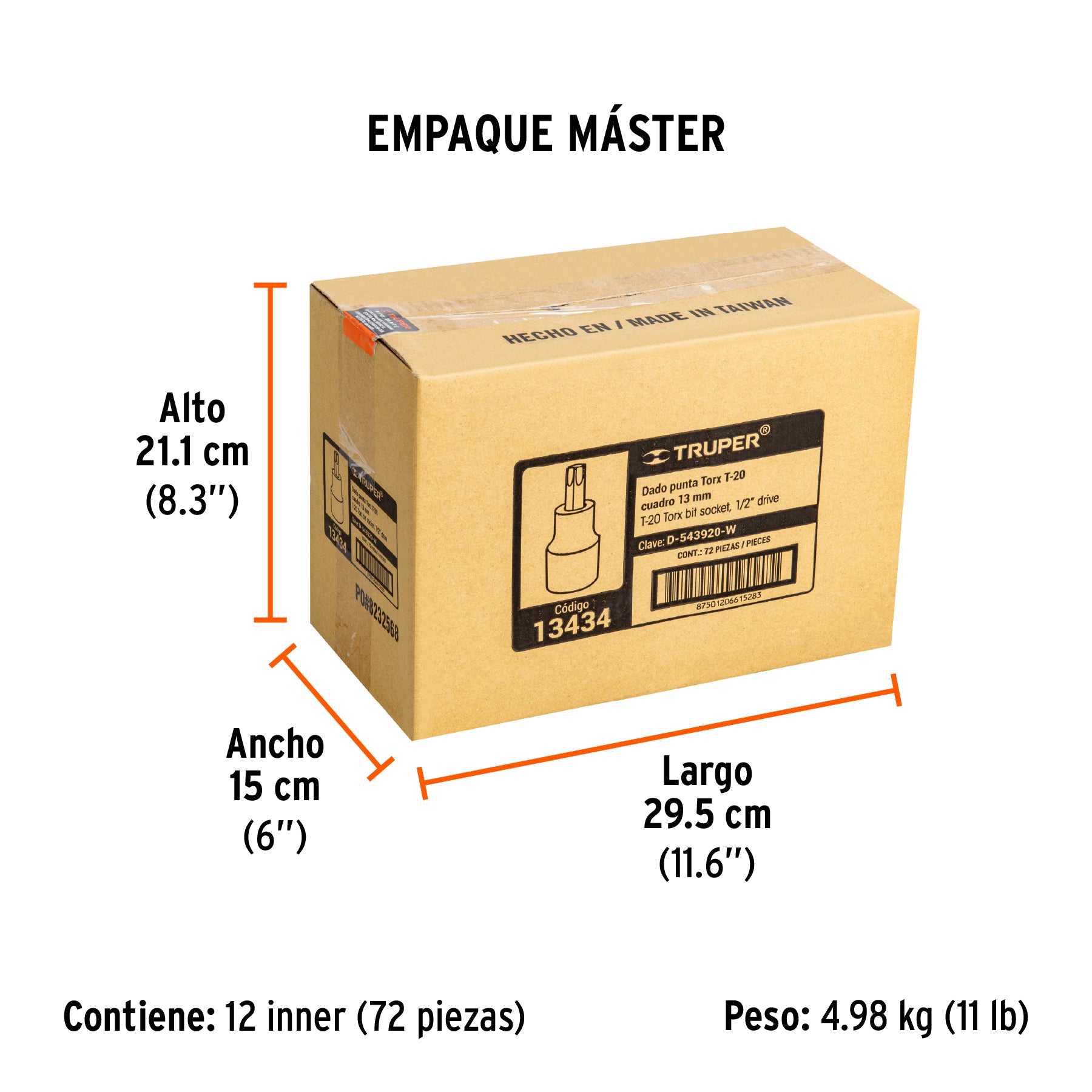 Dado punta torx, cuadro 1/2", t-20