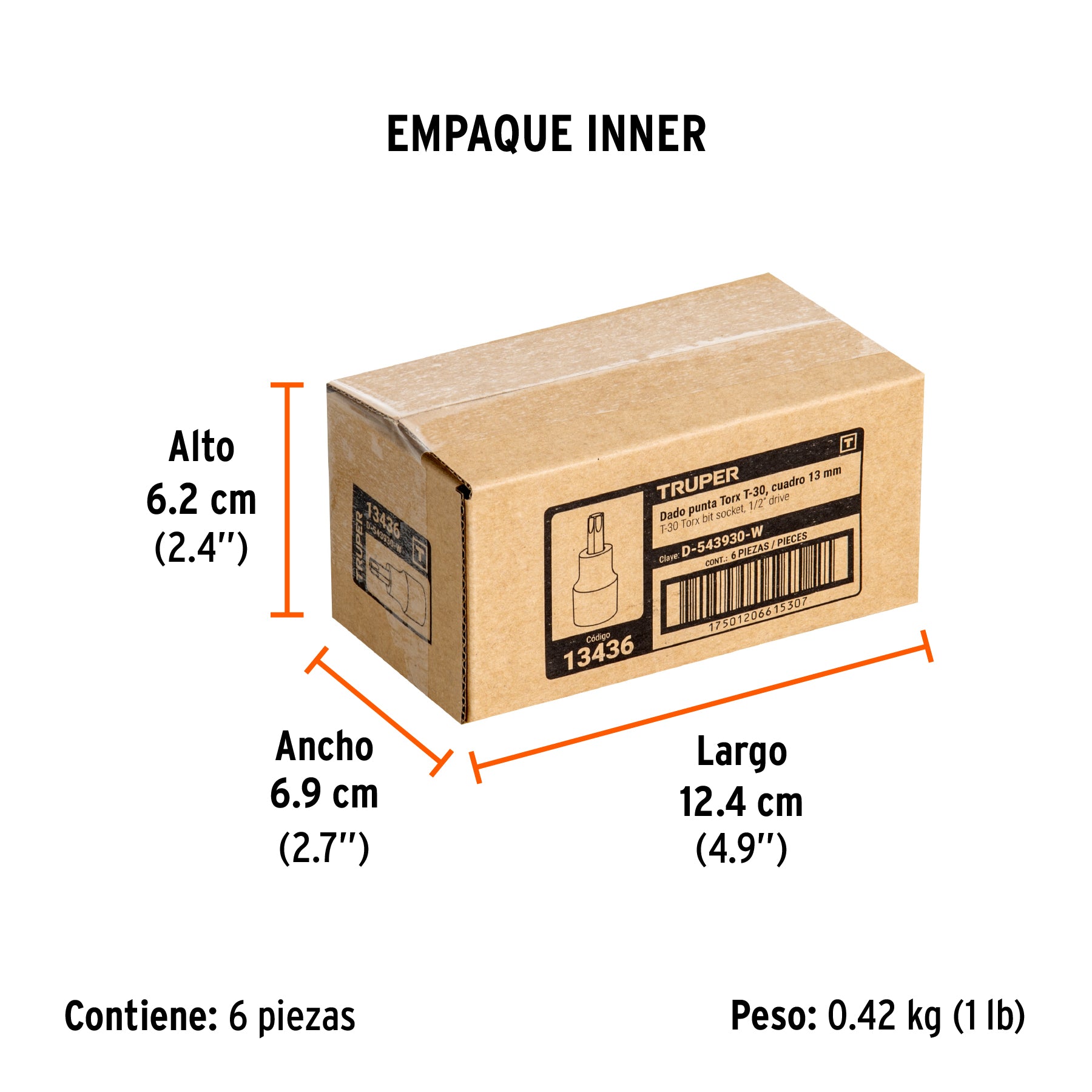 Dado punta torx, cuadro 1/2", t-30