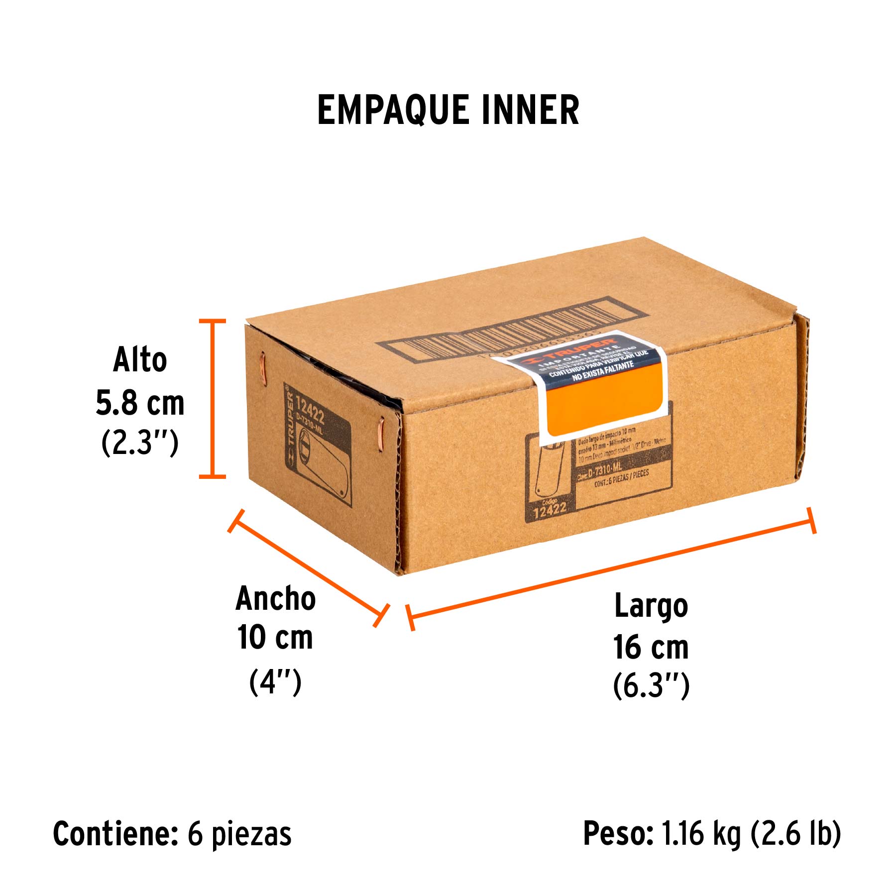Dado de de impacto, largo, 6 puntas, cuadro 1/2" de 10mm